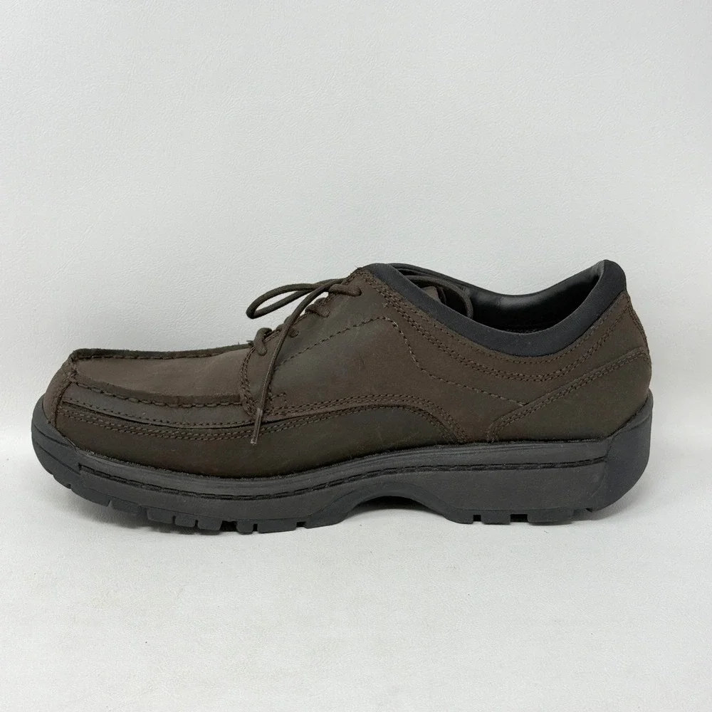 Outland Mens Brown Leather Moc Toe Oxford Shoes‎ Lug 10 Academia Preppy Casual